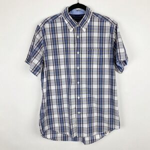 Tommy Hilfiger Mens Plaid Short Sleeve Button Down Shirt Size M‎ Blue White